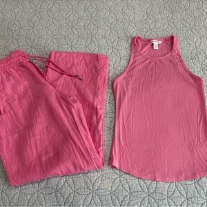 ATHLETA WOMEN Pink RIBBED Tank Top and LINEN Pants Set SIZE SMALL